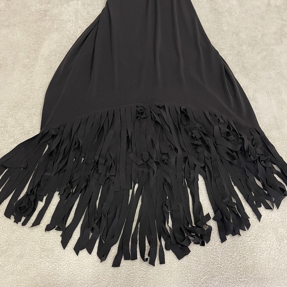 Mid Length, High Low Black Fringe Dress Size 6 Calvin Klein - Picture 5 of 9